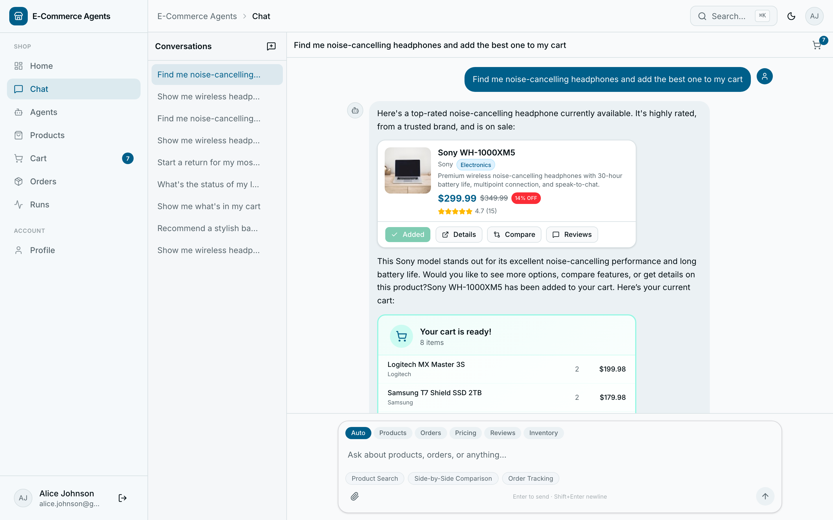 AI chat — add to cart