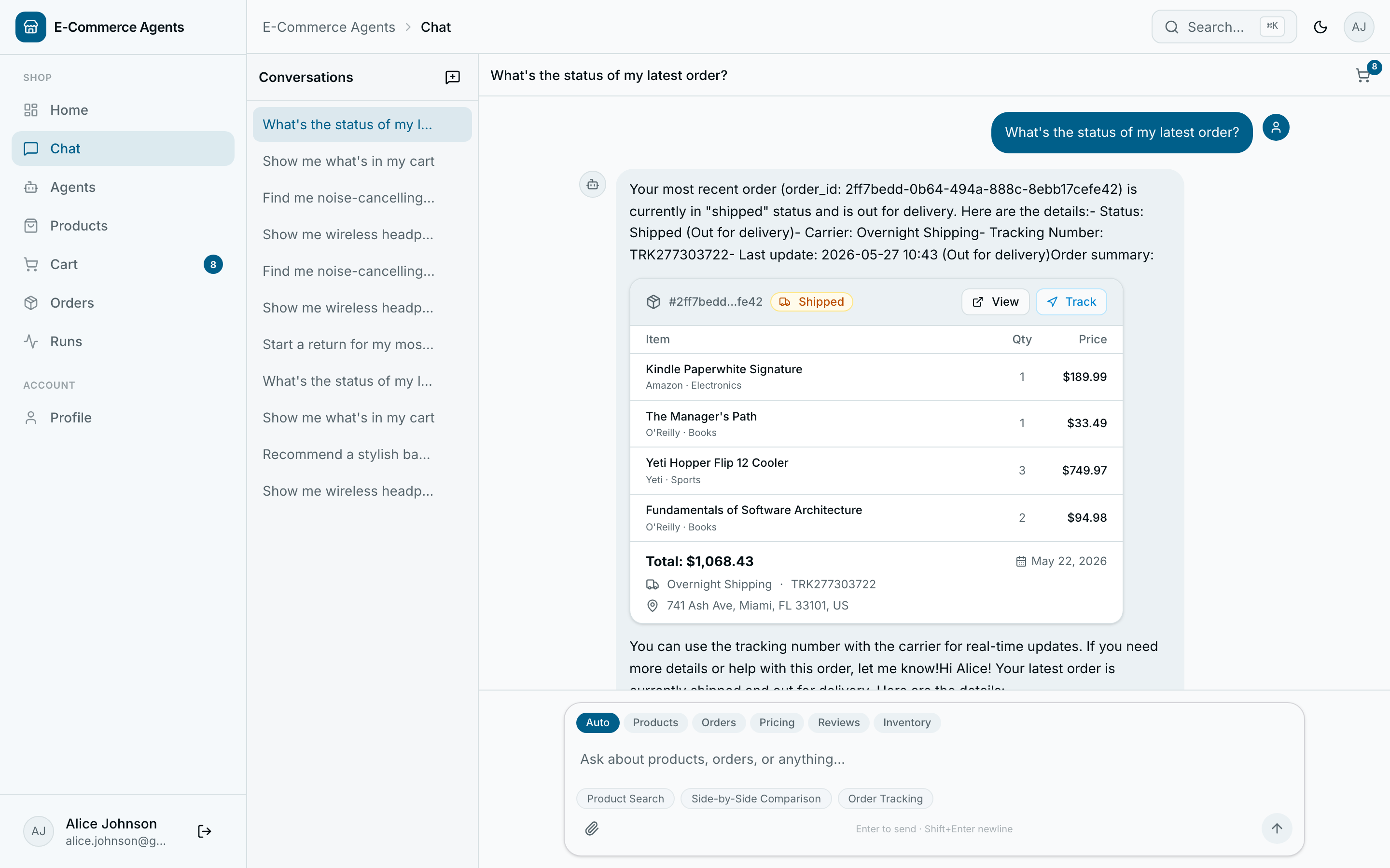 AI chat — order tracking