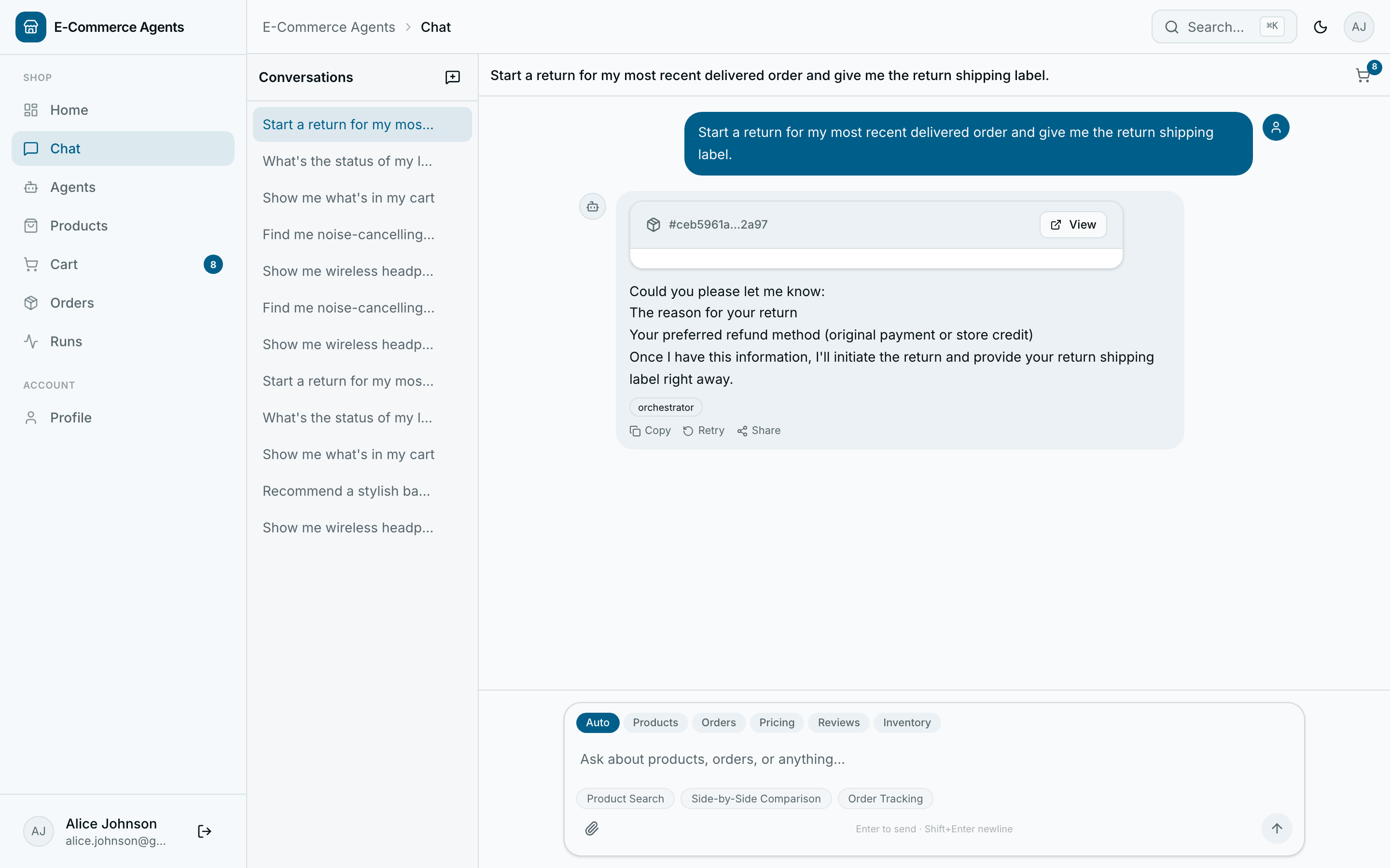 AI chat — return / refund request
