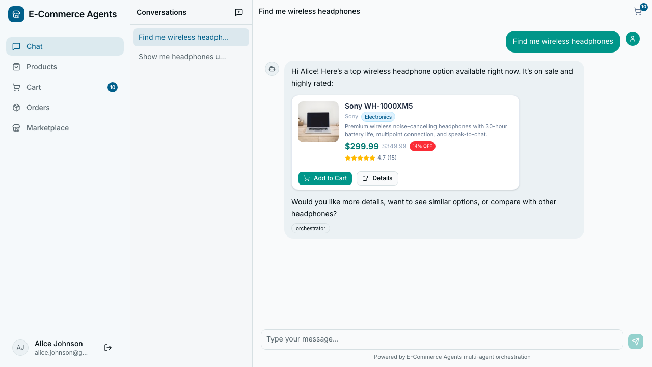 AI shopping assistant with product cards