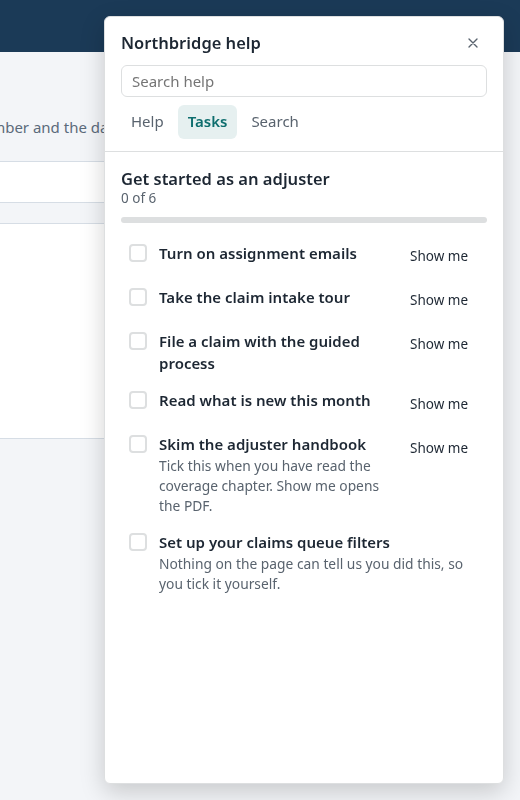 The Tasks tab with progress and six items