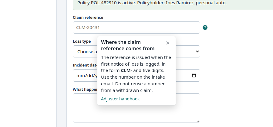 The guidance tip open beside the claim reference
