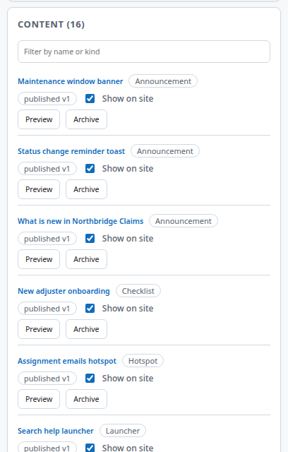The content list after importing the demo bundle
