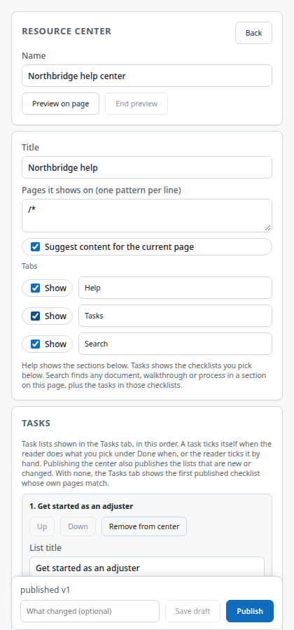 The resource center editor