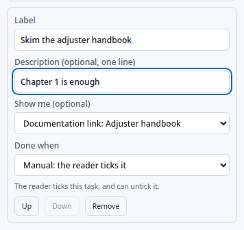 A manual task that opens a document with Show me