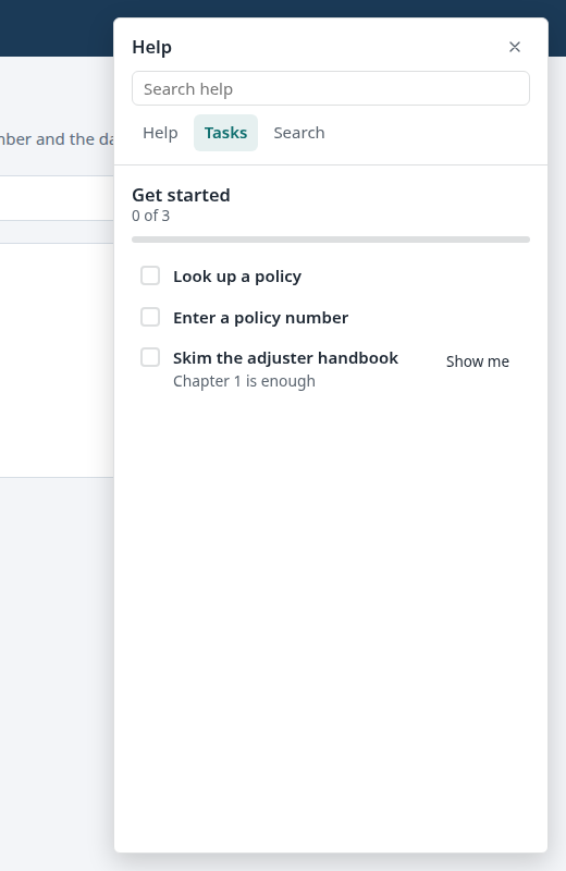 The Tasks tab before the reader has done anything