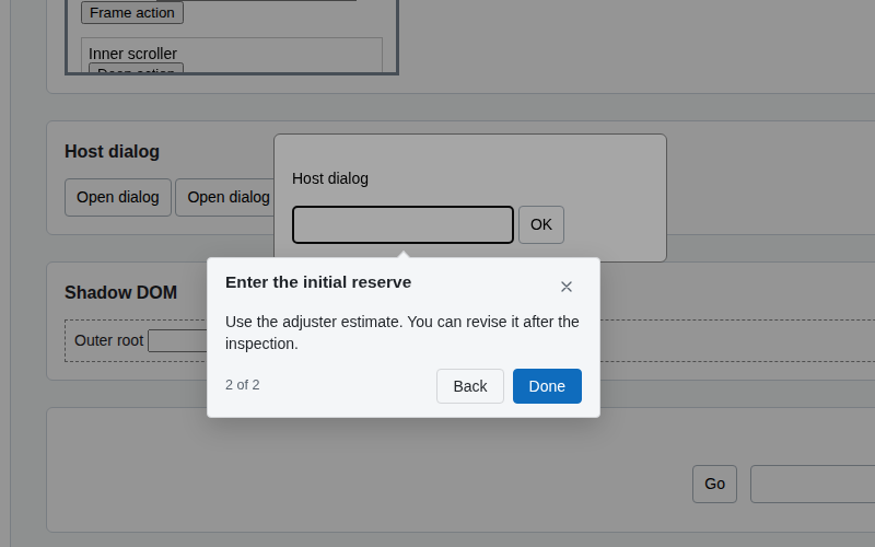 Host dialog with tooltip on top