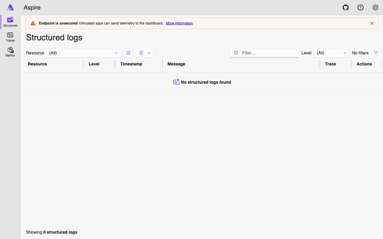 Structured logs in Aspire with trace_id correlation