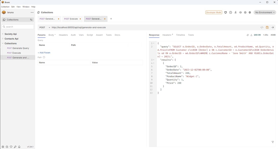SQL Query Generation and Execution in Bruno REST Client