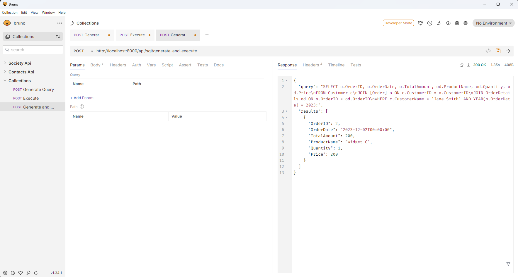 SQL Query Generation and Execution in Bruno REST Client