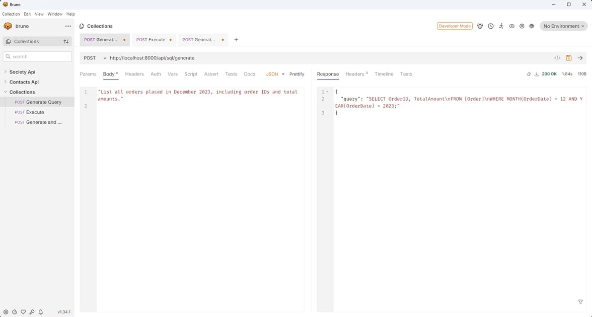 SQL Query Generation in Bruno REST Client