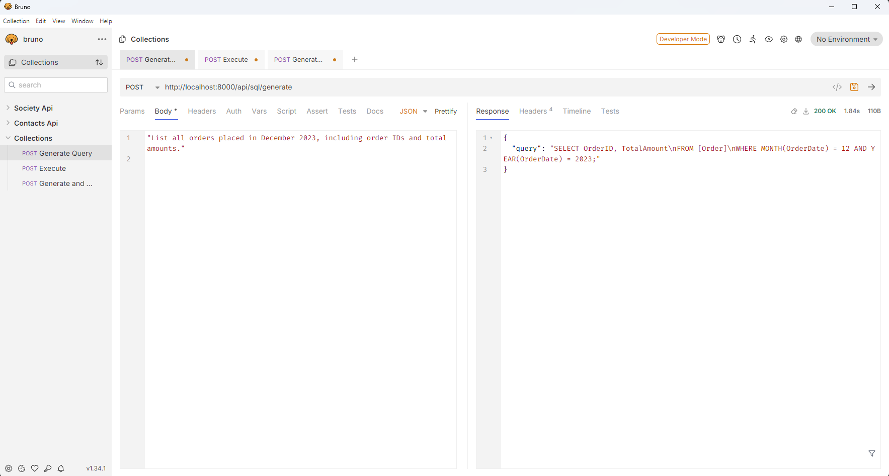 SQL Query Generation in Bruno REST Client