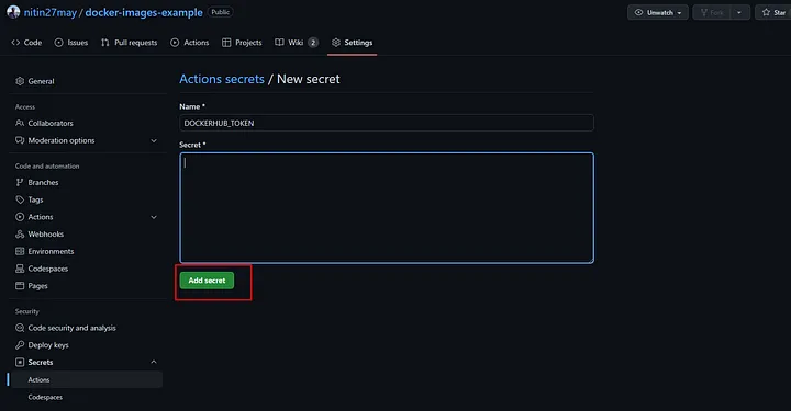 Github Action Adding New Secret