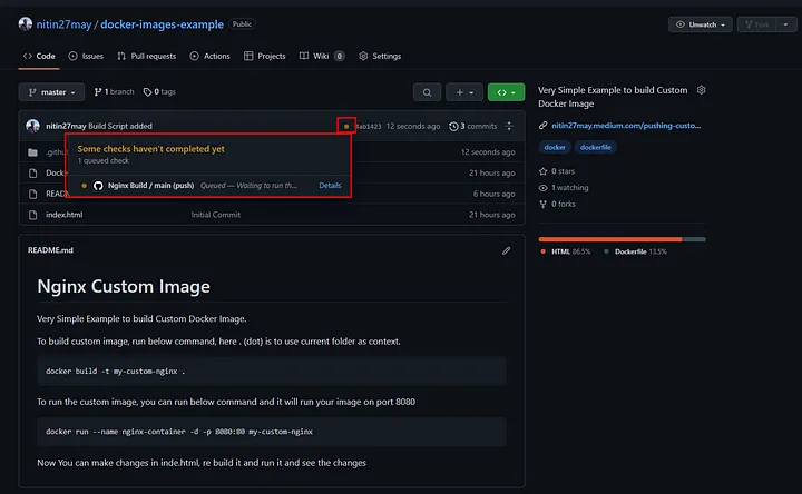 Github Repository Showing Building Status